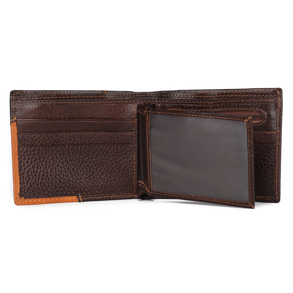 Men's soft leather three-fold wallet with personality stitching and multiple internal compartments