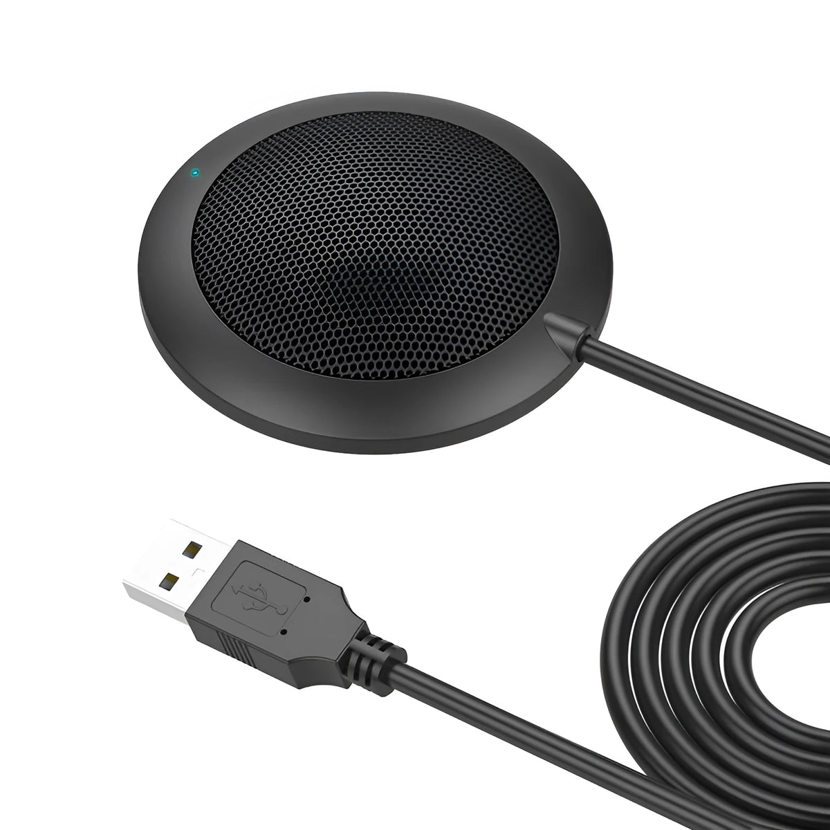 Black omnidirectional USB desktop microphone with zinc alloy shell and metal mesh cover