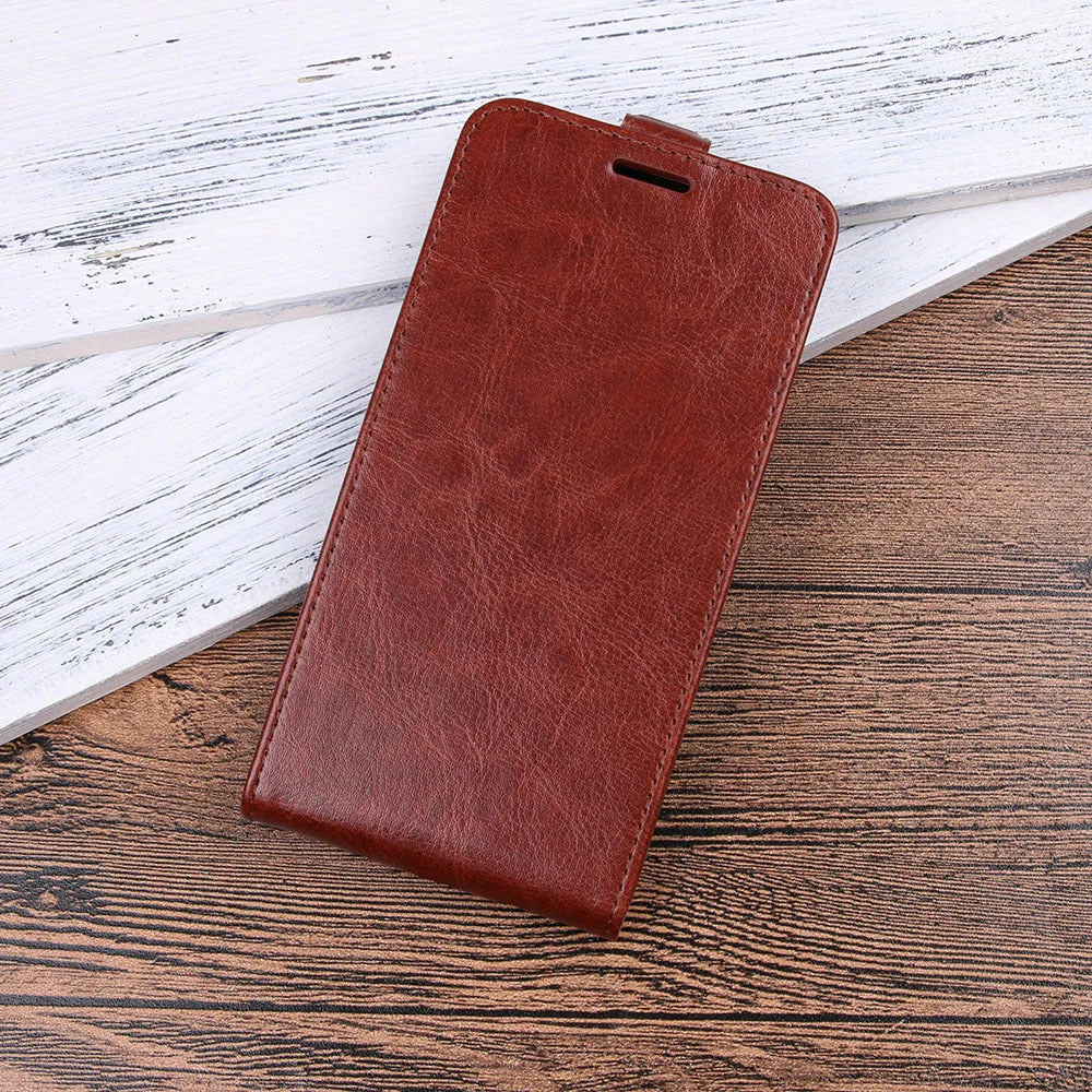 Huawei Honor 7X leather wallet case in black showing card slots and textured crazy horse pattern.