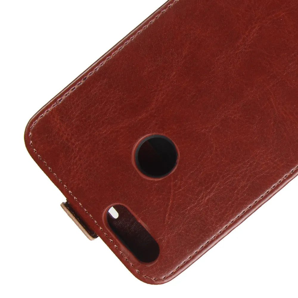 Huawei Honor 7X leather wallet case in black showing card slots and textured crazy horse pattern.
