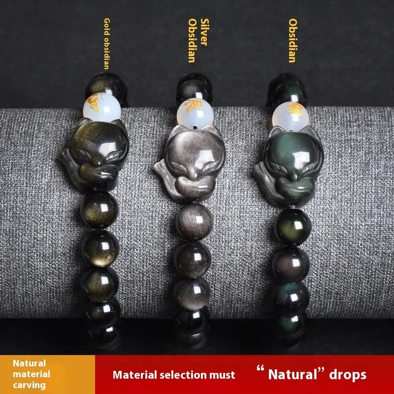 Natural obsidian zodiac guardian bracelet with 10mm gemstone beads in three colour variations