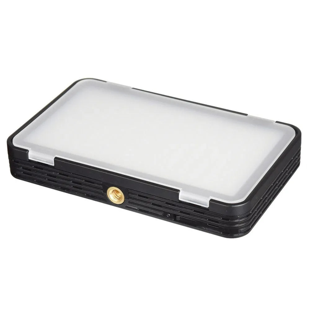 Shenniu M150 ultra-thin silver aluminium LED video light mounted on a mobile phone.