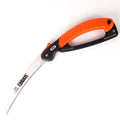 Garden folding hand saw with 9 inch blade, TPR handle, shown in open cutting position