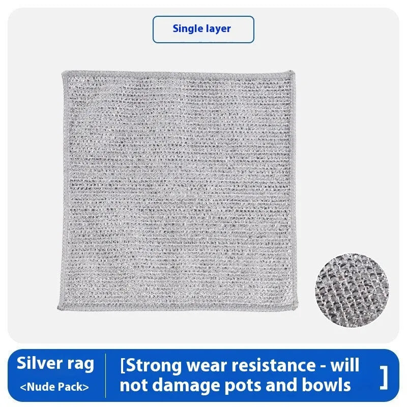 Silver steel wire microfibre washing up cloth for pans and bowls in square format