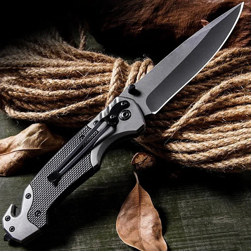 Outdoor alloy folding knife with 115mm handle showing blade in plain or patterned style