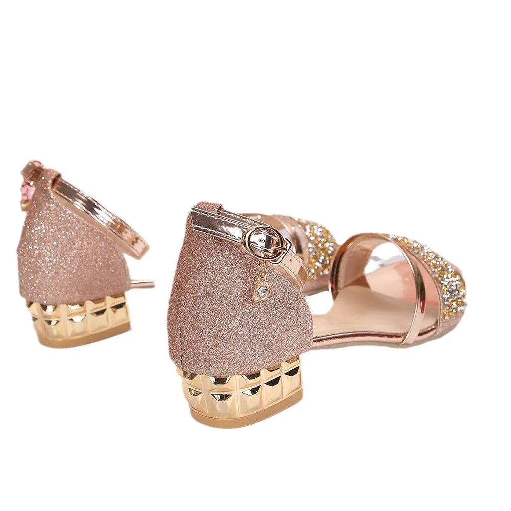 Women's plus size rhinestone Roman sandals with fish-mouth toe and buckle fastening in black colour