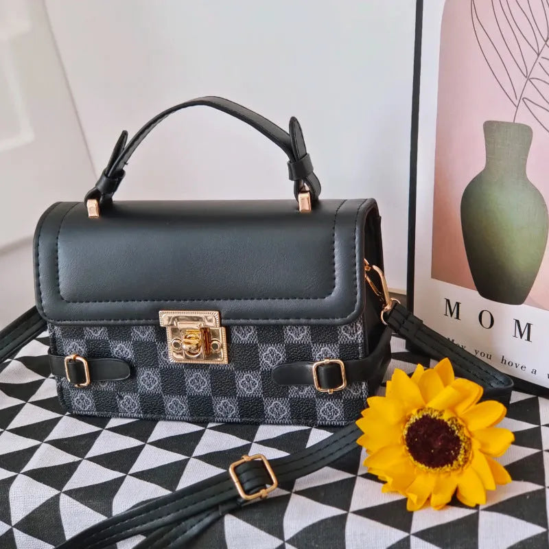 PU leather retro square crossbody bag with floral embroidery and diamond stitching pattern