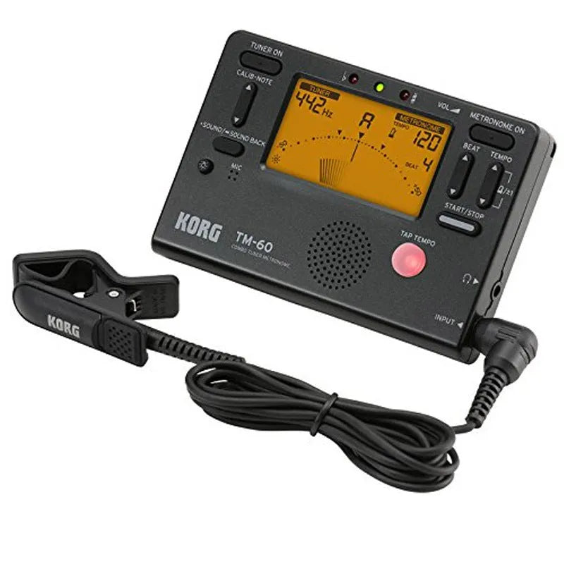 TM-60 black or white universal electronic tuner metronome for musical instrument practice.