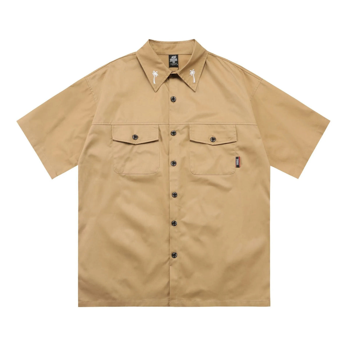 Men's black plus size cotton blend loose fit shirt with half sleeves and a chest pocket.