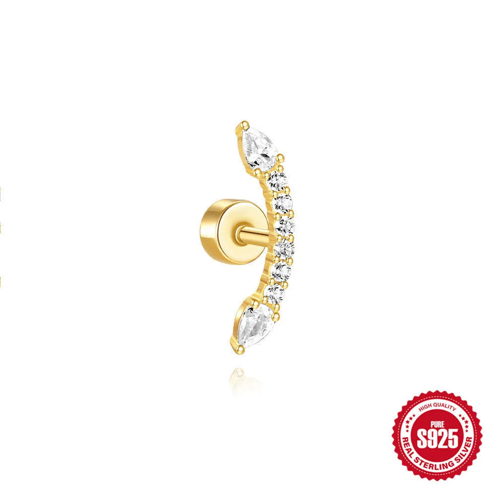 S925 sterling silver flat column geometric ear bone stud with threaded post in a gold colour finish.