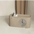 Foldable four seasons cat nest bed in felt material, shown in khaki and grey colour options