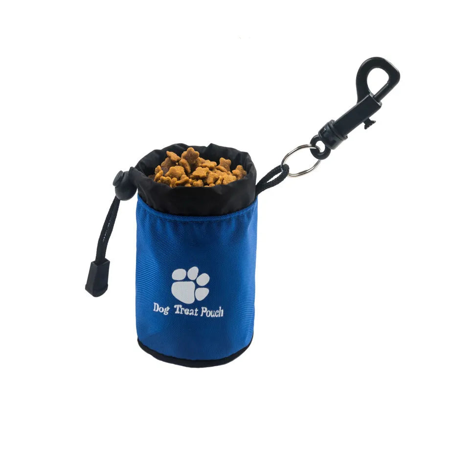 Mini solid-colour nylon bag for dog treats in red, green, black, or blue.