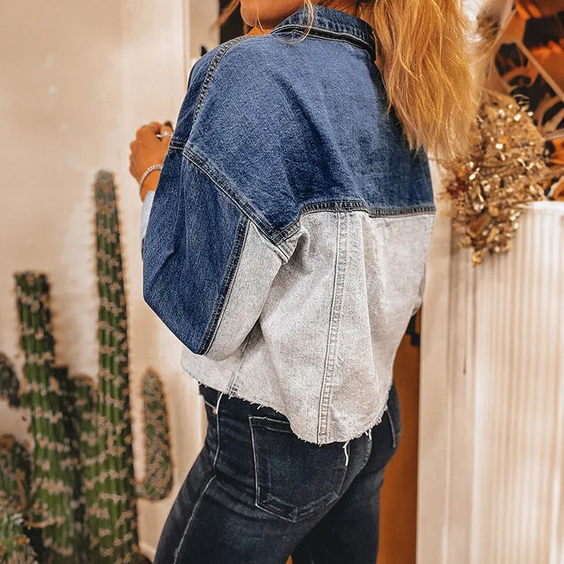 Women's loose fit denim coat with single row multi-buckle closure in LC7821465-P704 colour