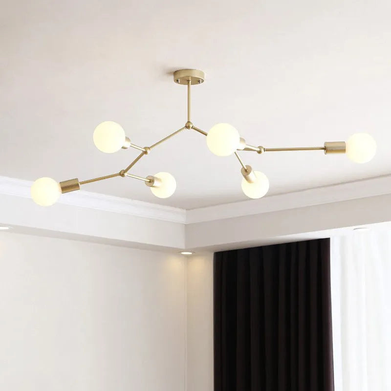 Nordic style iron ceiling chandelier with multiple light heads in black or white finish
