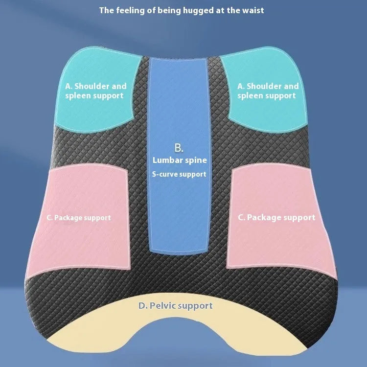 Grey lumbar support cushion for office chairs measuring 40cm wide with ergonomic design
