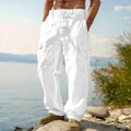 Men's cotton wide-leg casual trousers in light army green colour showing loose fit and mid waist design