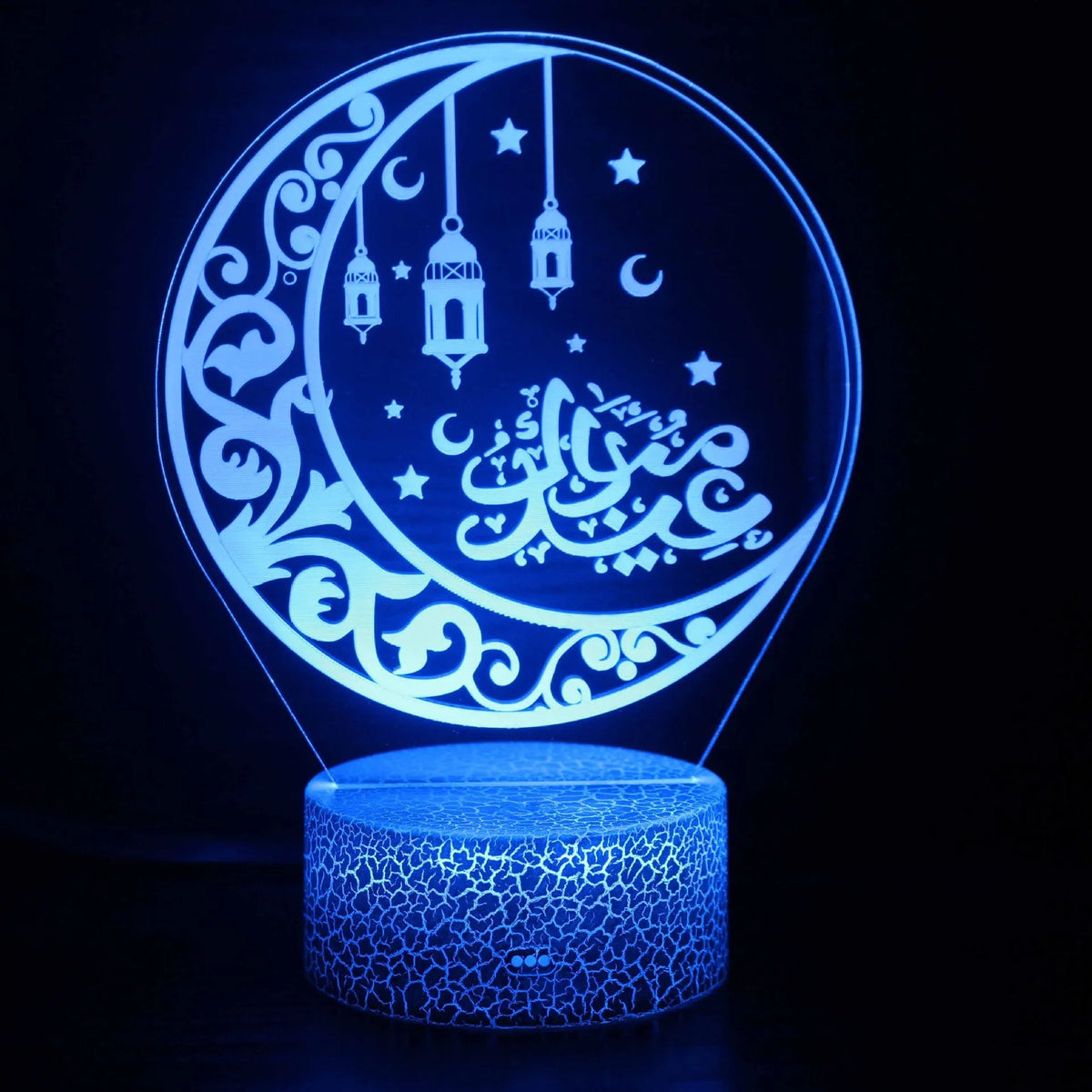 3D cartoon style small night lamp with black touch base and remote control showing colourful LED illumination