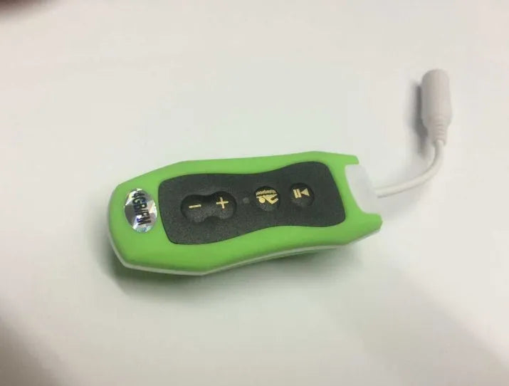 Compact black Bluetooth MP3 headset with IPX68 waterproof rating for swimming and running.