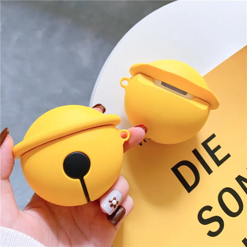 Yellow silicone AirPods case with attached bell for 1st and 2nd generation charging cases