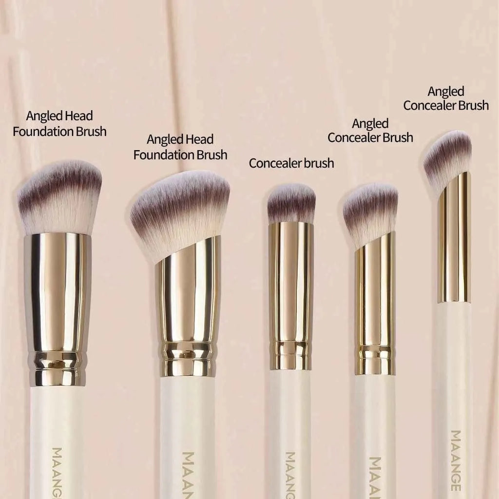 MAANGE five angled apricot-coloured kabuki makeup brushes for foundation, blush, and powder application