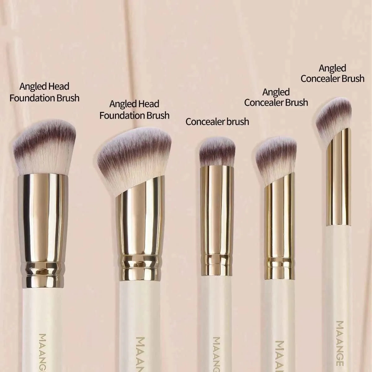 MAANGE five angled apricot-coloured kabuki makeup brushes for foundation, blush, and powder application
