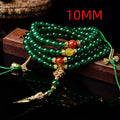 Handmade multi-circle bracelet with green agate beads from Brazil, shown in unisex styling.