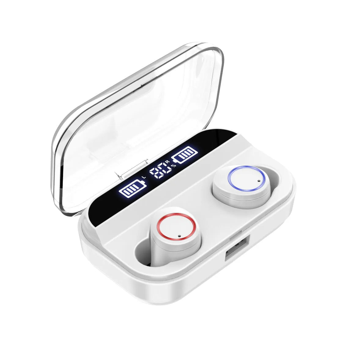 Black X11 Bluetooth wireless earbuds with charging case and silicone ear tips