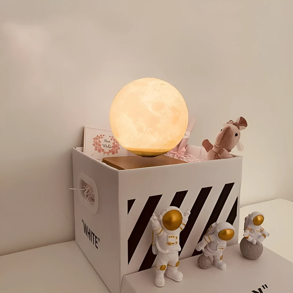 Maglev floating planet night light with LED illumination and astronaut figurines