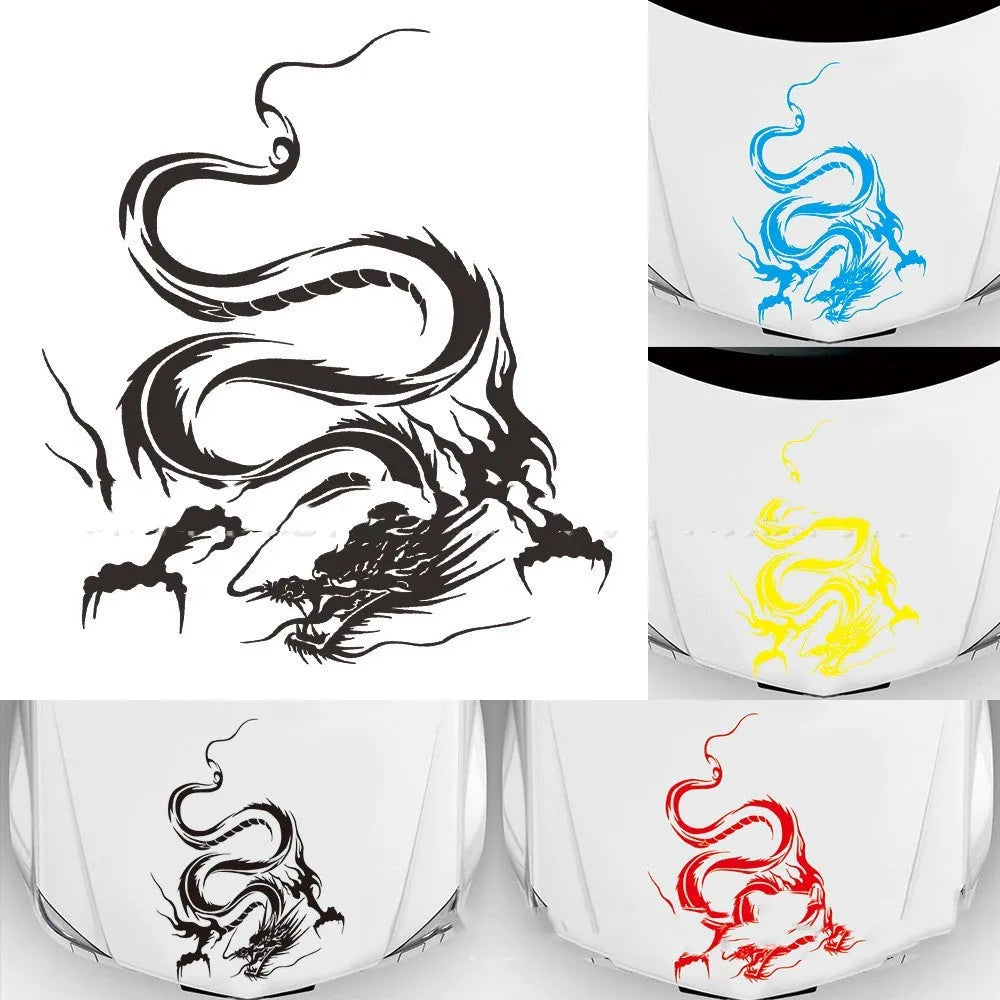 Black dragon design car body sticker measuring 50 by 36 centimetres on a vehicle front end.