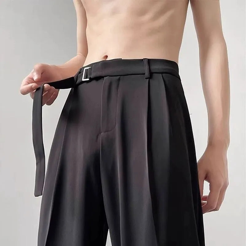 Thin straight leg black wide leg trousers with loose fit and non-ironing fabric