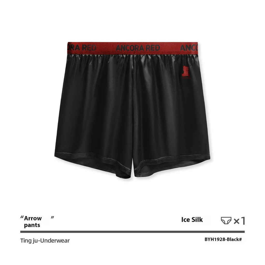 Solid colour men's polyester boxer briefs in black, shown with mid-waist design.