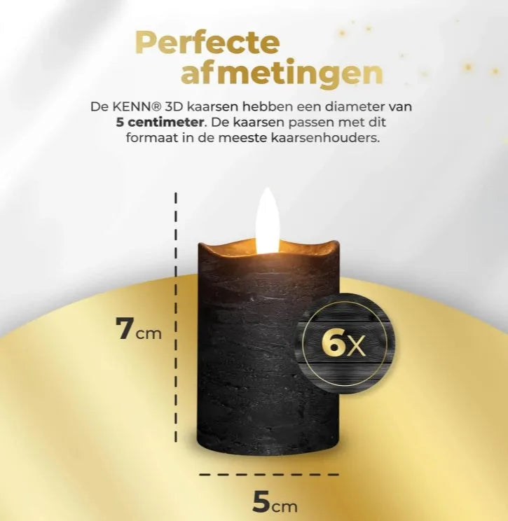 Black LED pillar candle with realistic flame effect, measuring 5cm wide by 7cm tall