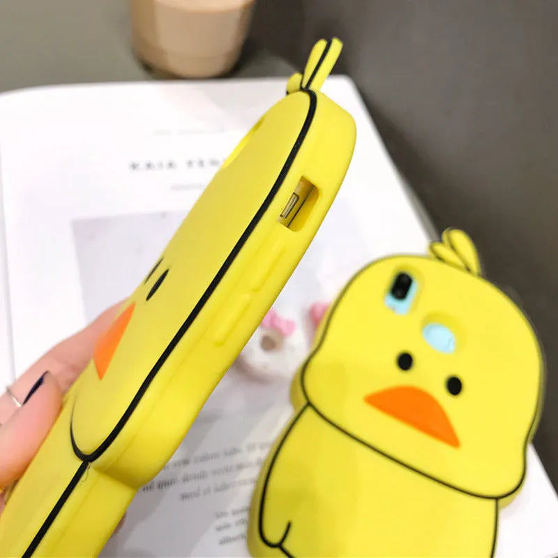 Green silicone iPhone case with cartoon animal design showing drop and water resistance features