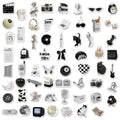 Black and white waterproof PVC sticker pack with coffee cup designs for laptops and phones