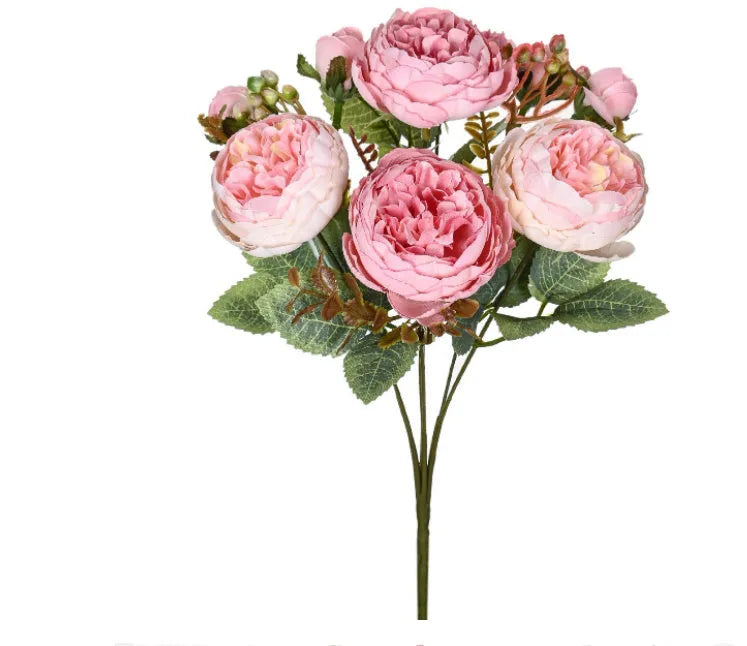 Silk artificial peony bouquet in champagne colour for table decoration
