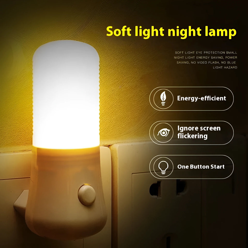 Minimalist cube bedside night light with US plug showing white and warm light switch