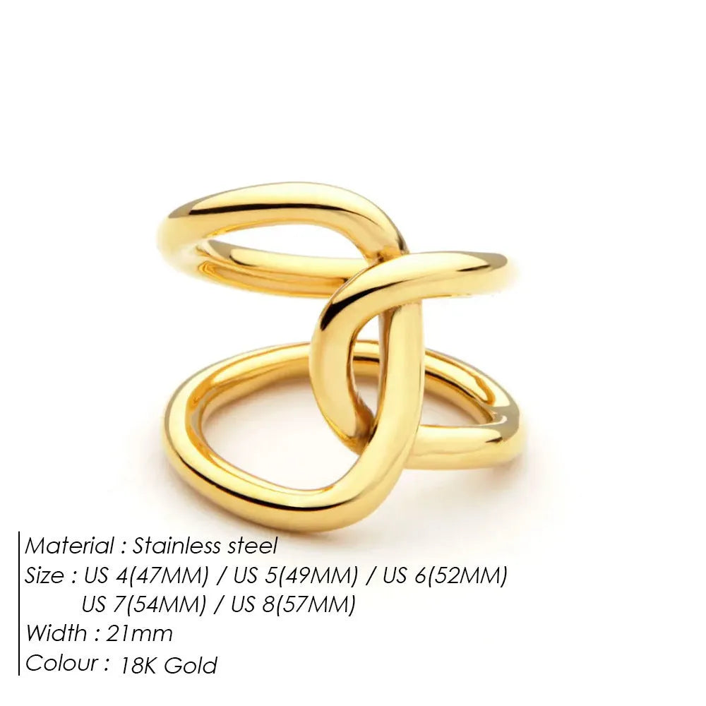 Women's adjustable stainless steel ring with knotted design and U-shaped geometric form