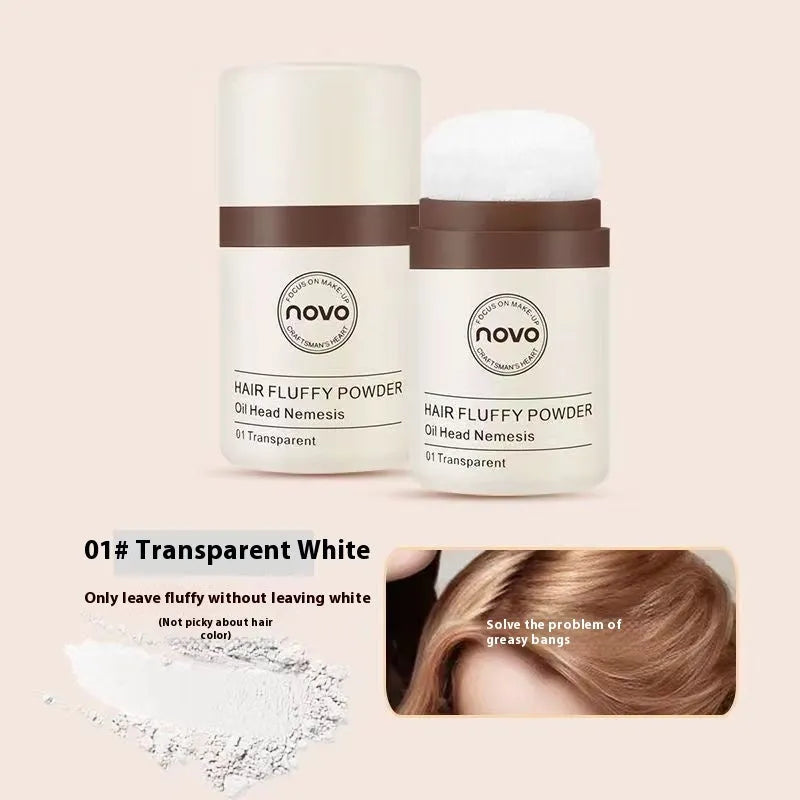 Veejaga mattifying hair oil control booster powder in compact, showing transparent, brown, and dark brown shades.