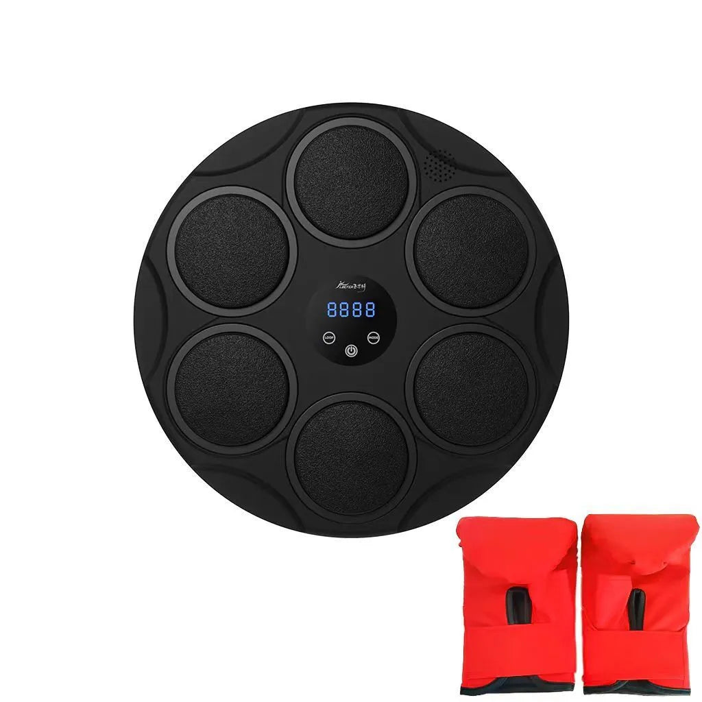 Black wall-mounted smart boxing target with coloured LED lights and Bluetooth connectivity for fitness training