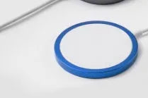 Magsafe magnetic wireless charger for iPhone 12 and 13 in silver, black, blue, or red metal finish
