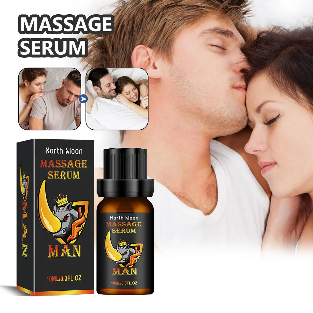 10ml men's body care essential oil bottle with mineral oil, jojoba, vitamin E, cocoa butter, and ginger root oil formulation