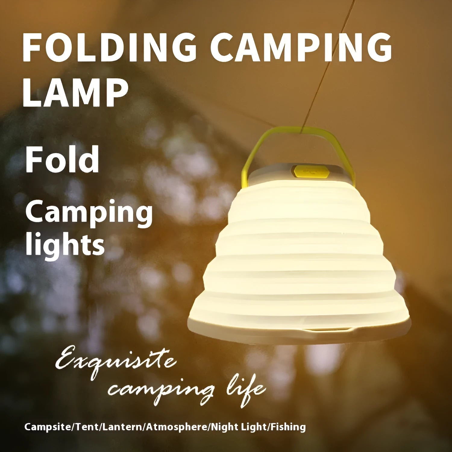 White portable camping lamp with large capacity and single-key cycle switch for tent and outdoor lighting