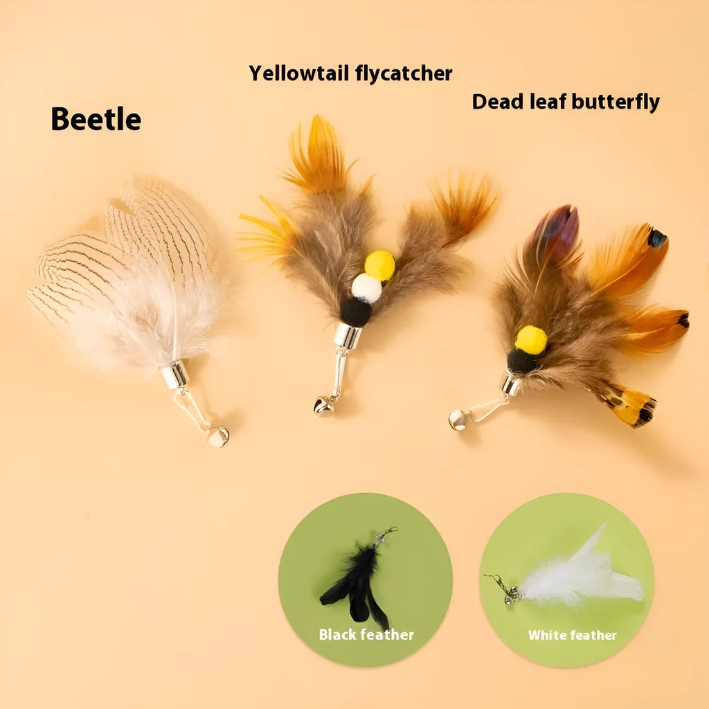 Three steel wire flying insect cat toy replacement heads with scratch-resistant fabric bodies