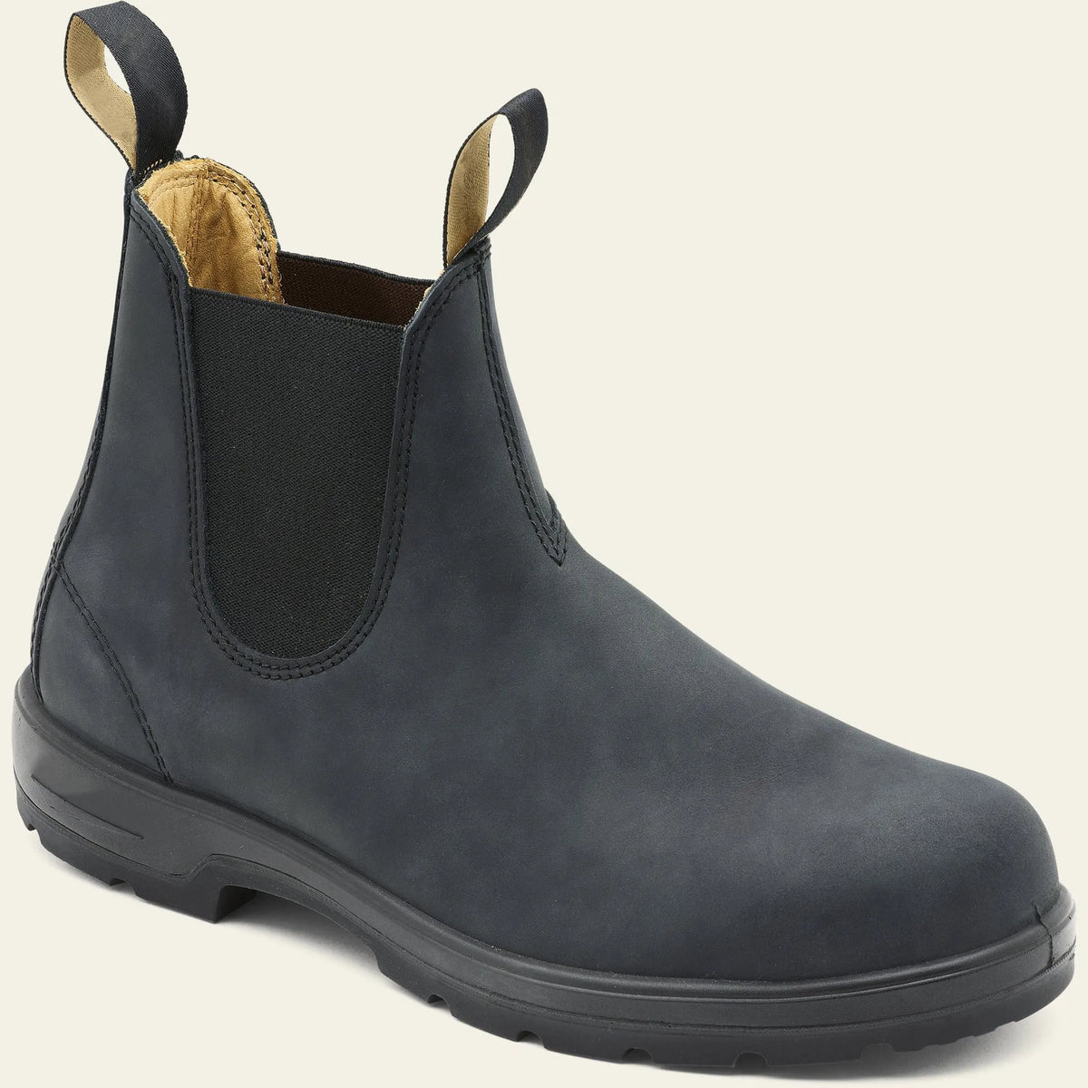 Vintage unisex Chelsea boots in black with round toe and frosted artificial PU upper