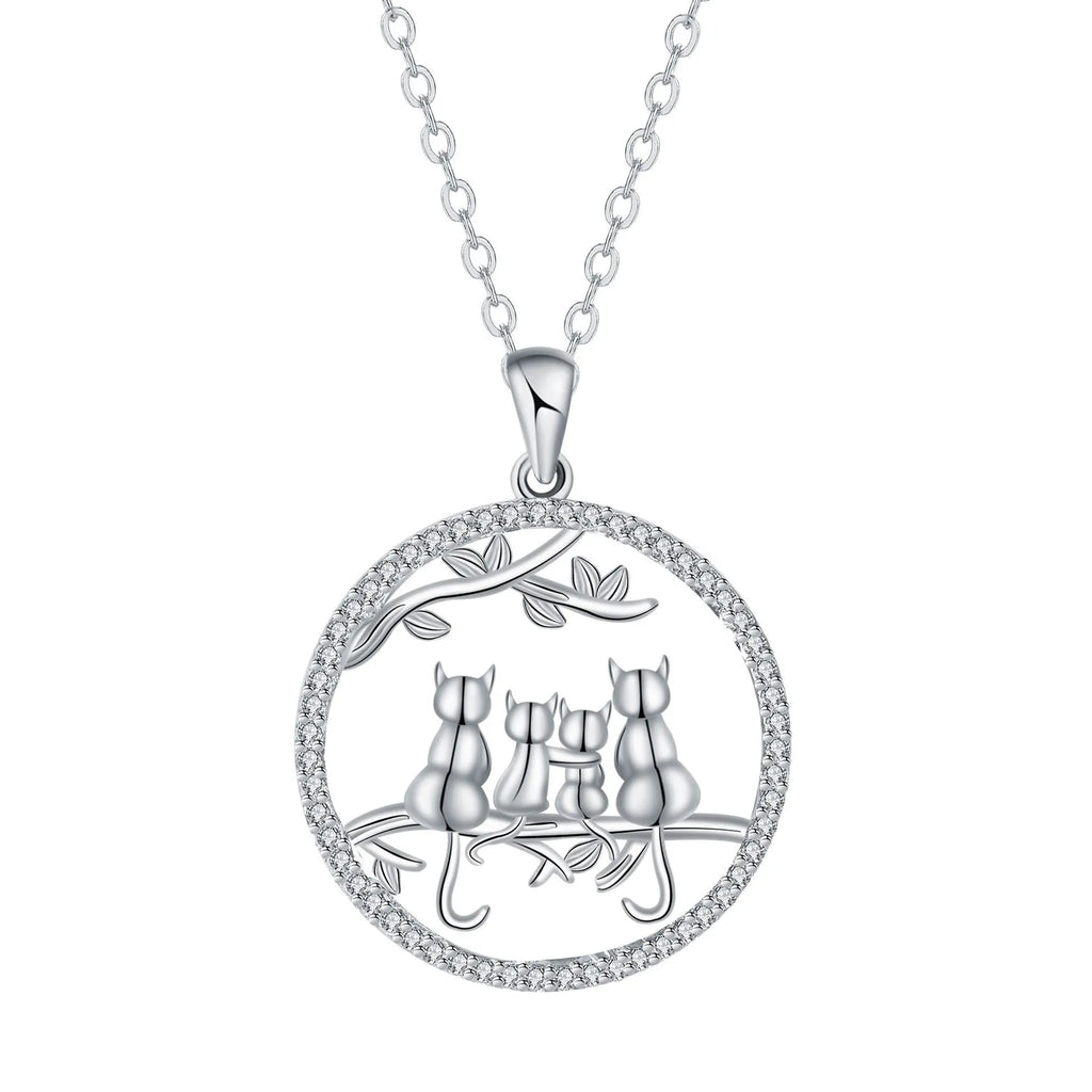 Original design four kitten copper pendant necklace with a cross chain style.