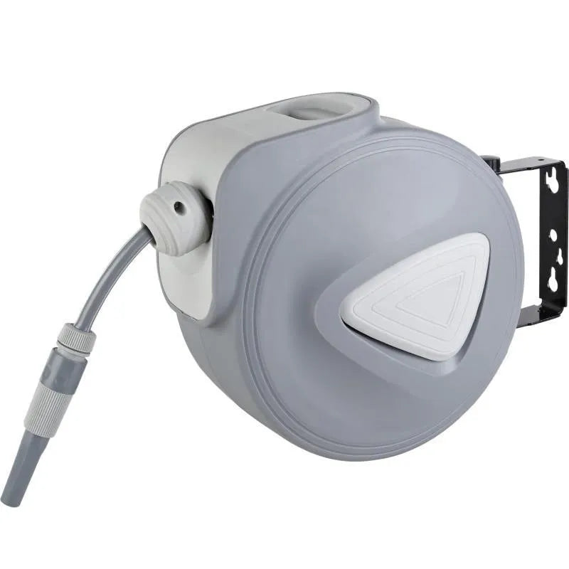 Grey automatic retractable hose reel with 10m PVC pipe for car washing and gardening