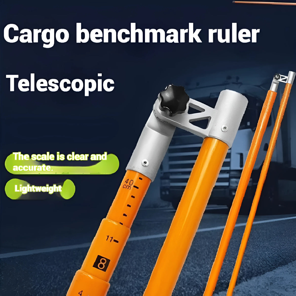 A telescopic cargo truck height measuring rod made from black glass fibre composite, shown extended to its full height.