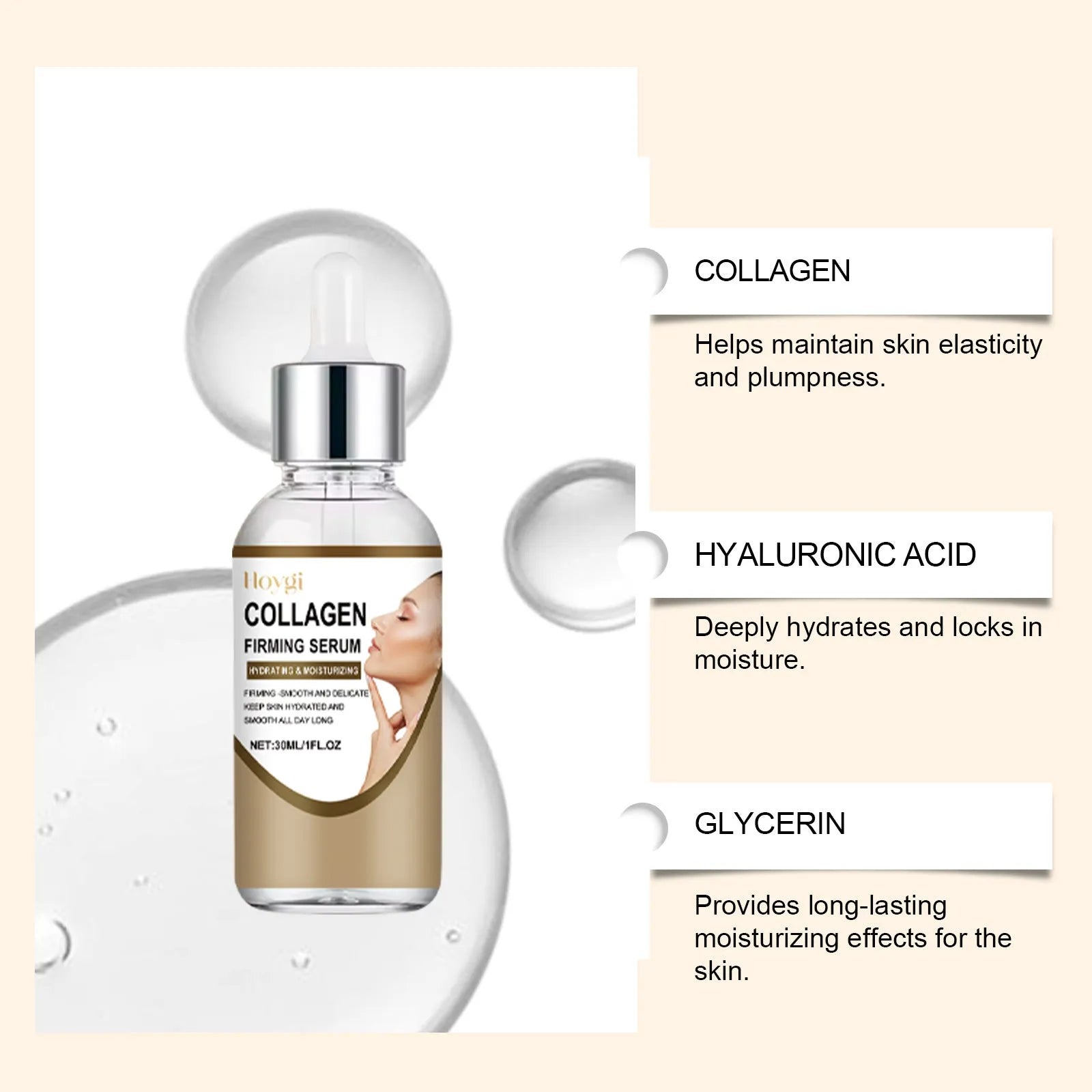 30ml collagen firming care solution bottle with clear gel formula