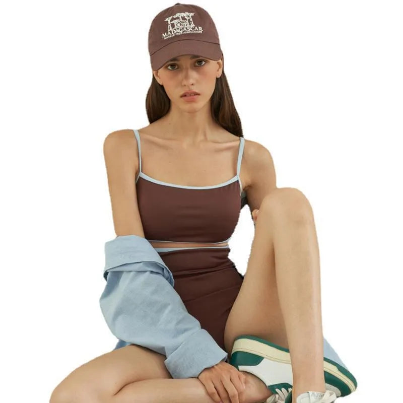Brown triangle one-piece swimsuit for women with nylon fabric construction