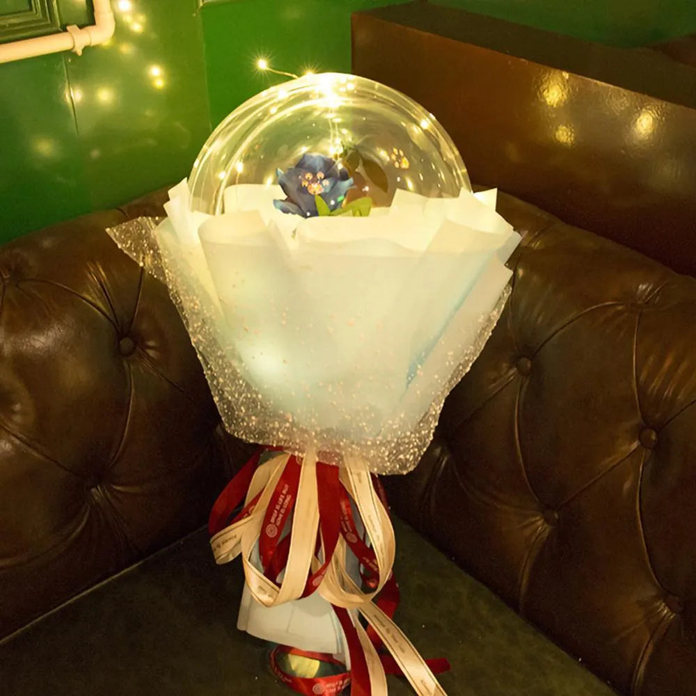 LED illuminated balloon rose bouquet with transparent bobo ball decoration